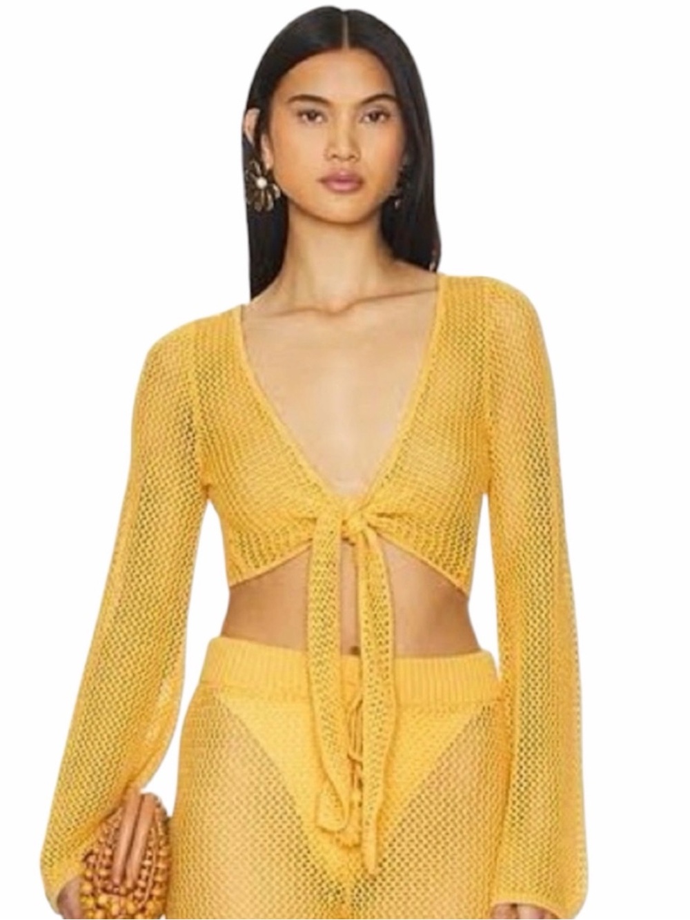 NWT L*Space Los Cabos Tie Front Knit Cover-Up Top Medium Cotton Beach Sweater